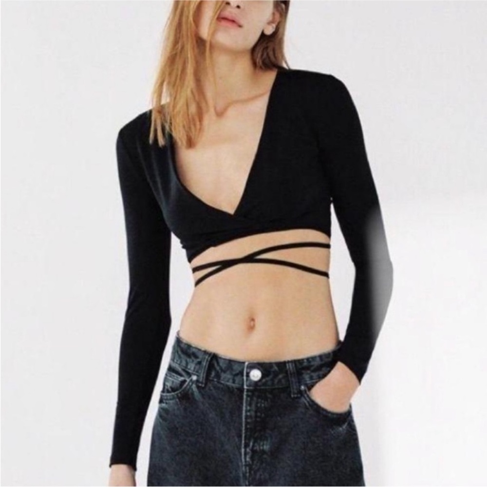 Zara black tie Knit Top